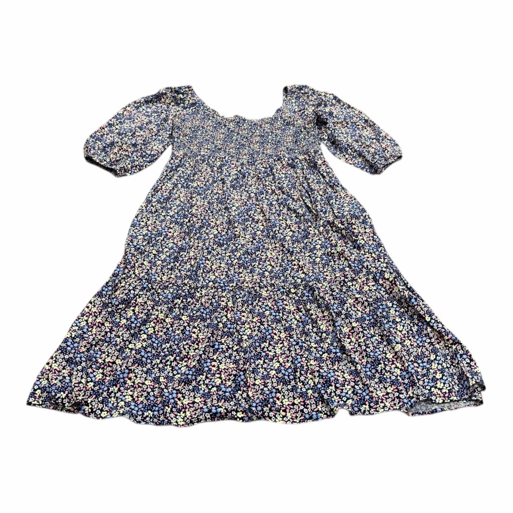 Gap Women’s Floral Midi Dress, Size XXL, Blue Multicolor, Smocked Top, NEW - Picture 2 of 8